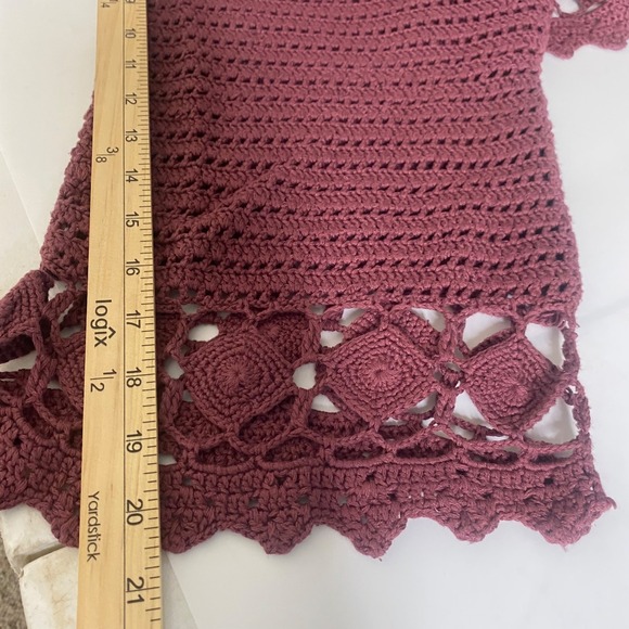 Denim 24/7 Crochet Tunic Womens L Burgandy Chunky‎ Open Knit Layer Boho Top - Picture 9 of 10